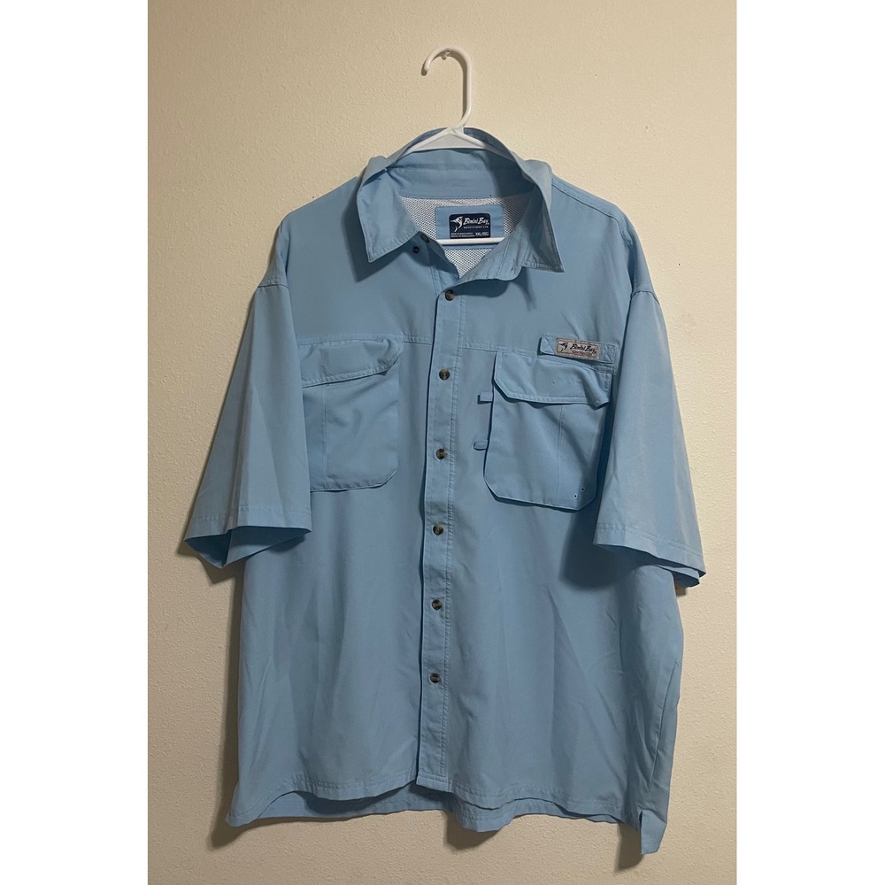 Bimini Bay Outfitters Mens XXL Light Blue Short Sleeve Fishing Shirt Vented Mesh